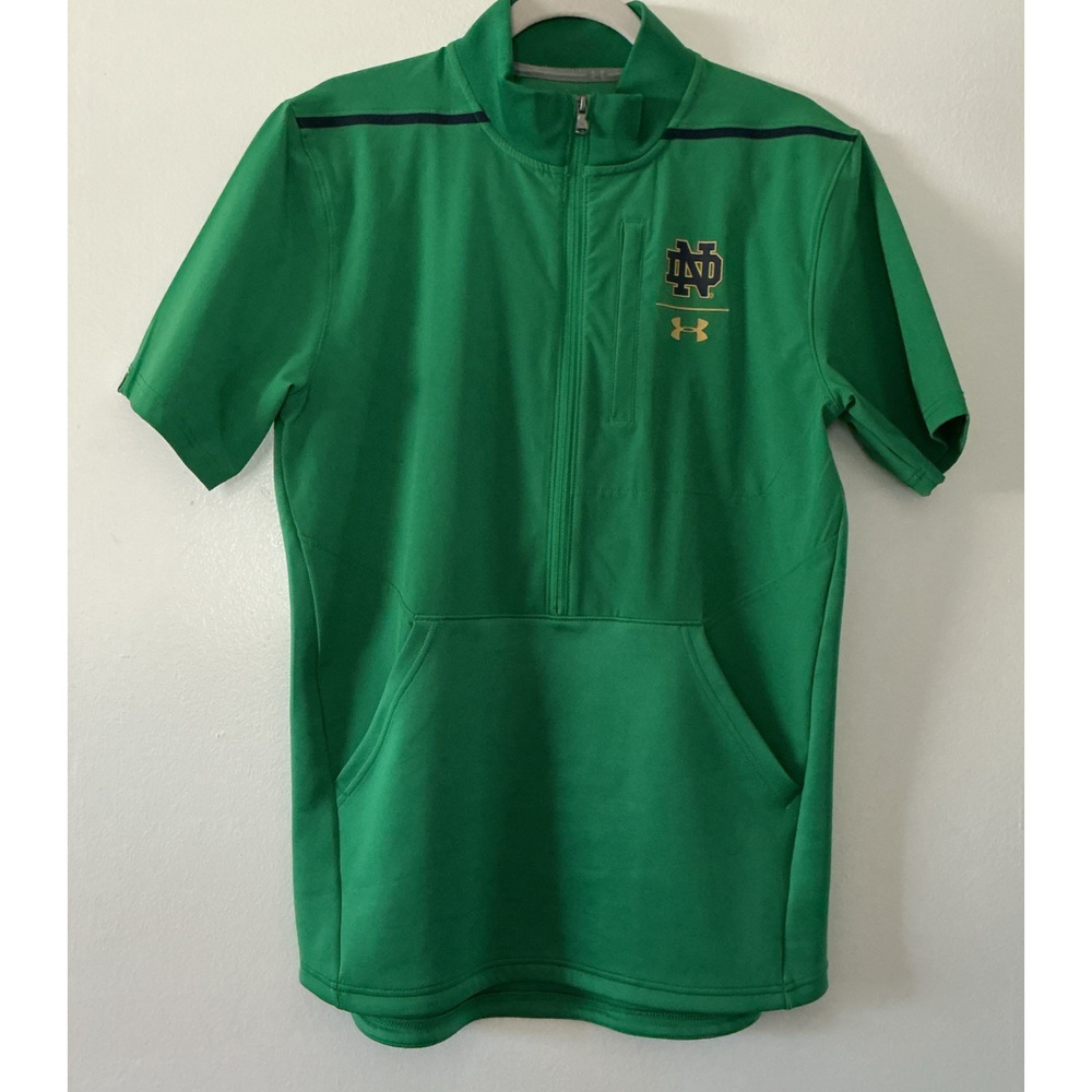 Notre Dame Football Team Issued Under Armour Green Jacket Small Shirt 1/2 Zip